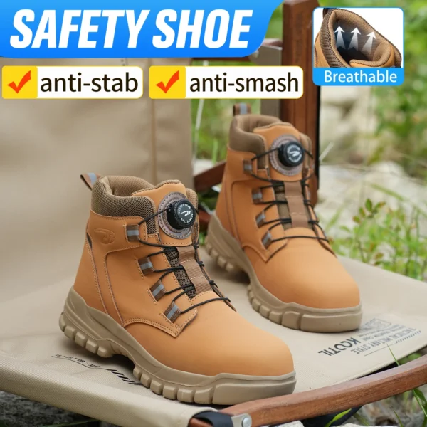 Work Sneakers Mens: Rotating Buttons Steel Toe Safety Boots. - Image 5