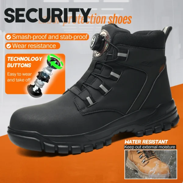 Work Sneakers Mens: Rotating Buttons Steel Toe Safety Boots. - Image 3