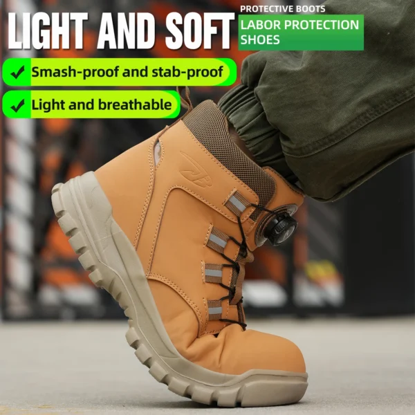 Work Sneakers Mens: Rotating Buttons Steel Toe Safety Boots. - Image 6