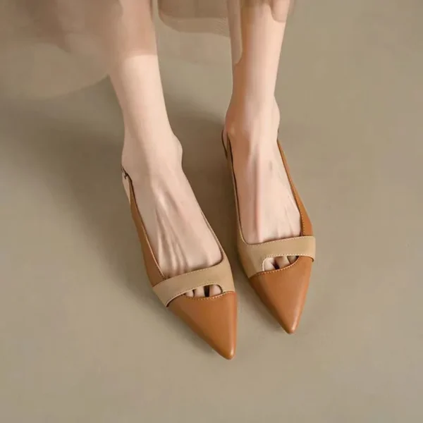 Comfy Work Shoes Womens Pointed Leather Color Block Light Sandals