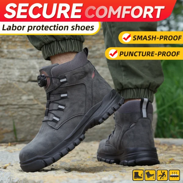 Work Sneakers Mens: Rotating Buttons Steel Toe Safety Boots. - Image 2