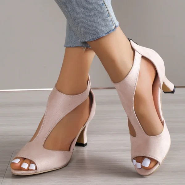 2025 Summer Women Fish Mouth Sandals Back Zipper High Heel Shoes - Image 2