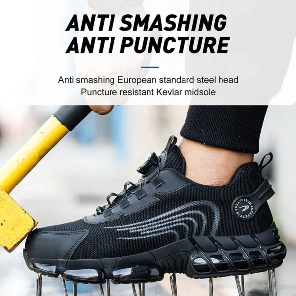 Work Sneakers Mens – Rotary Buckle Steel Toe Safety Shoes for Protection