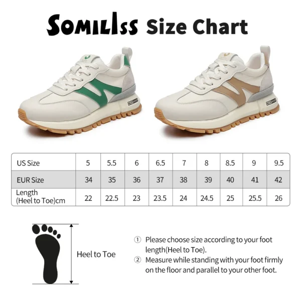 SOMILISS Genuine Leather Women Sneakers Lace-Up Round Toe Casual Shoes - Image 6