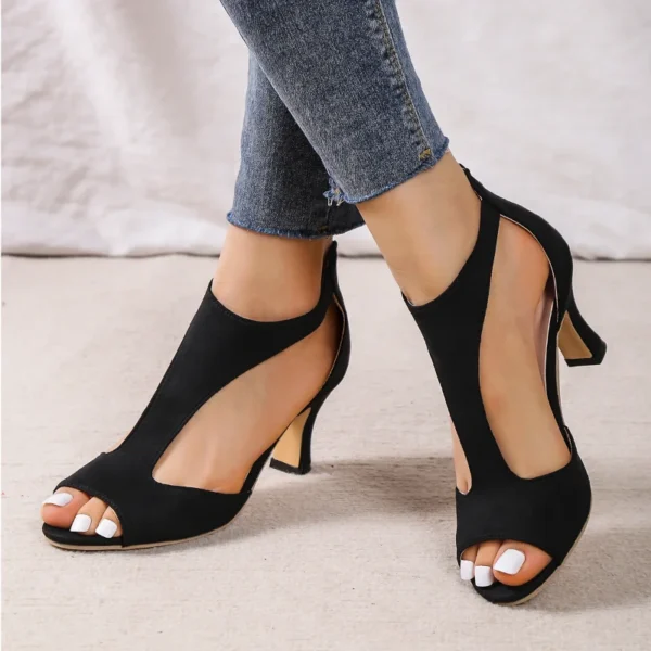 2025 Summer Women Fish Mouth Sandals Back Zipper High Heel Shoes