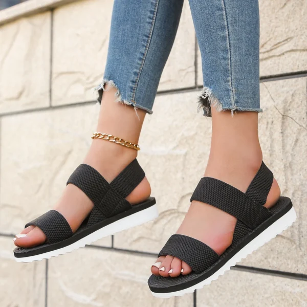 Comfy Work Shoes Womens Fashion Anti-Slip Flat Sandals Pure Black - Image 4