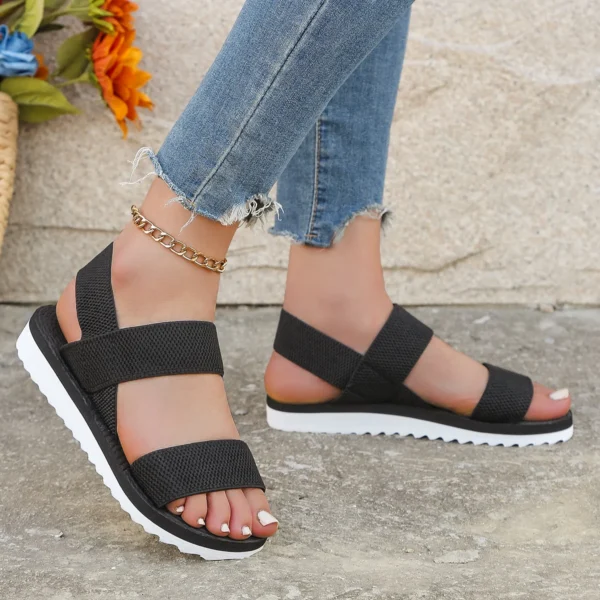 Comfy Work Shoes Womens Fashion Anti-Slip Flat Sandals Pure Black - Image 2