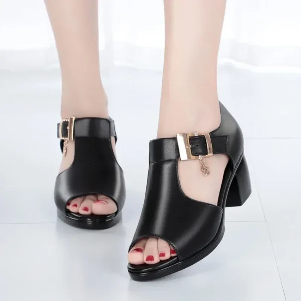 Comfy Work Shoes Womens High Heels Buckle Outdoor Walking Sandals - Image 5