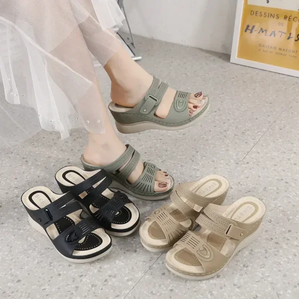 Women Platform Slippers Retro Casual Beach Sandals Peep Toe Shoes - Image 5