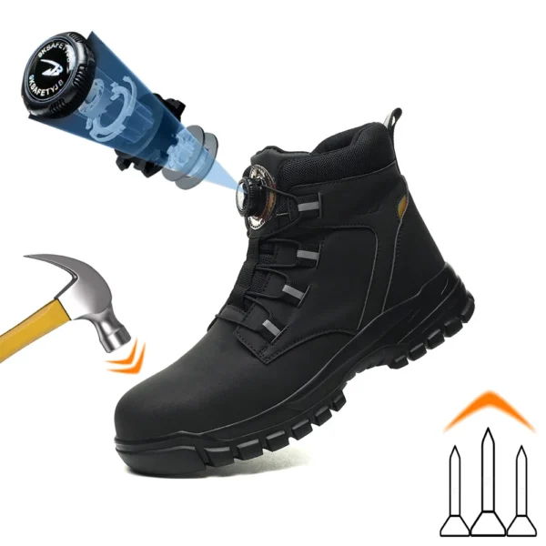 Work Sneakers Mens: Rotating Buttons Steel Toe Safety Boots.