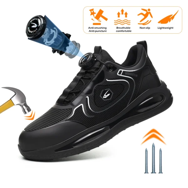 Work Sneakers Mens – Lace-Free Steel Toe Safety Shoes for All-Day Comfort