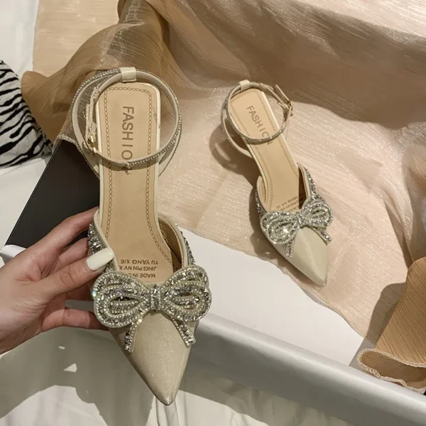 Comfy Work Shoes Womens Beige Clear Heels Buckle Strap Sandals - Image 4